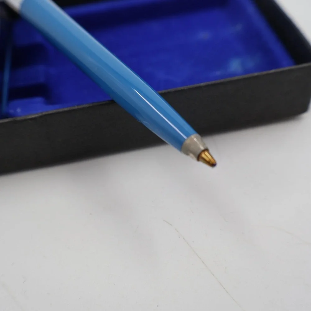 Sheaffer Ballpoint Pen Blue Chrome Vintage Push Button USA Made Case